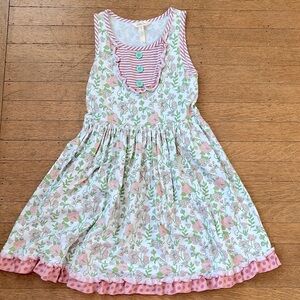 Matilda Jane tank dress, green and pink flowers, elastic waist, size 10, cute!